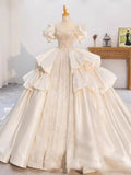 Cifeeo- Dreamy Ball Gown Sweetheart Short Sleeves White Lace Wedding Dresses With Beads C1802