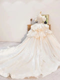 Cifeeo- Dreamy Ball Gown Sweetheart Short Sleeves White Lace Wedding Dresses With Beads C1802