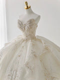 Cifeeo- Luxury Ball Gown Sweetheart Sequin White Long Sleeves Wedding Dresses With Beads C1807