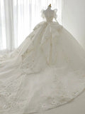 Cifeeo- Luxury Ball Gown Sweetheart Sequin White Long Sleeves Wedding Dresses With Beads C1807