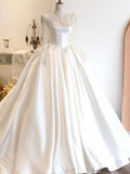 Cifeeo- Simple Ball Gown Sweetheart White Long Sleeves Satin Wedding Dresses With Beads C1808