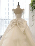 Cifeeo- Simple Ball Gown Sweetheart White Long Sleeves Satin Wedding Dresses With Beads C1808