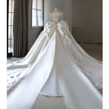 Cifeeo- Chic Ball Gown Sweetheart White Long Sleeves Satin Wedding Dresses With Beads Bow C1809