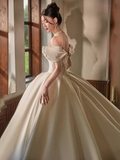 Cifeeo- Luxury Ball Gown Off The Shoulder Neckline Short Sleeves Lace Wedding Dress C180