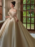 Cifeeo- Luxury Ball Gown Off The Shoulder Neckline Short Sleeves Lace Wedding Dress C180