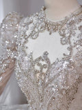 Cifeeo- Chic Ball Gown Scoop White Long Sleeves Sequin Wedding Dresses With Beads Buttons C1810