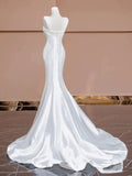 Cifeeo- Timeless Mermaid Strapless Satin Long White Wedding Dresses With Buttons C1816