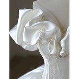 Cifeeo- Simple Ball Gown Off The Shoulder Short Sleeves White Satin Wedding Dresses With Beads C1820