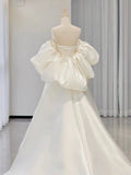 Cifeeo- Simple Ball Gown Sweetheart Short Sleeves White Satin Wedding Dresses C1822