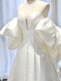 Cifeeo- Simple Ball Gown Sweetheart Short Sleeves White Satin Wedding Dresses C1822