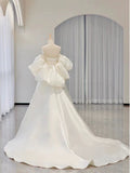 Cifeeo- Simple Ball Gown Sweetheart Short Sleeves White Satin Wedding Dresses C1822