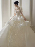 Cifeeo- Luxury Ball Gown Short Sleeves Sequin Wedding Dress C182