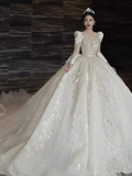 Cifeeo- Luxury Ball Gown Long Sleeves Lace White Wedding Dress C184