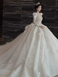 Cifeeo- Luxury Ball Gown Long Sleeves Lace White Wedding Dress C184