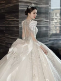 Cifeeo- Luxury Ball Gown Long Sleeves Lace White Wedding Dress C184