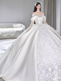 Cifeeo- Unique Ball Gown Off The Shoulder Lace Long Wedding Dresses C193