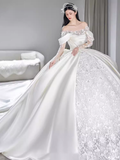 Cifeeo- Unique Ball Gown Off The Shoulder Lace Long Wedding Dresses C193