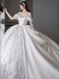 Cifeeo- Unique Ball Gown Off The Shoulder Lace Long Wedding Dresses C193