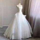 Cifeeo- Chic Ball Gown Strapless Sleeveless White Tulle Wedding Dresses With Ruffles C1958