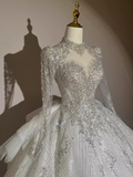 Cifeeo- Fairytale Ball Gown High Neckline Tulle Sequin Long Wedding Dresses C195