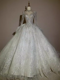 Cifeeo- Fairytale Ball Gown High Neckline Tulle Sequin Long Wedding Dresses C195