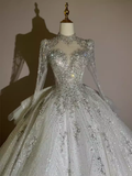 Cifeeo- Fairytale Ball Gown High Neckline Tulle Sequin Long Wedding Dresses C195