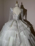 Cifeeo- Fairytale Ball Gown High Neckline Tulle Sequin Long Wedding Dresses C195