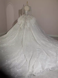 Cifeeo- Fairytale Ball Gown High Neckline Tulle Sequin Long Wedding Dresses C195