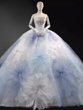 Cifeeo- Fairytale Ball Gown Strapless Neckline Tulle Flowers Long Wedding Dresses C197