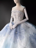 Cifeeo- Fairytale Ball Gown Strapless Neckline Tulle Flowers Long Wedding Dresses C197