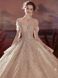 Cifeeo- Princess Ball Gown Off The Shoulder Sequin Long Wedding Dresses C201