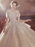 Cifeeo- Princess Ball Gown Off The Shoulder Sequin Long Wedding Dresses C201