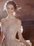 Cifeeo- Princess Ball Gown Off The Shoulder Sequin Long Wedding Dresses C201