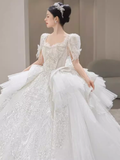 Cifeeo- Princess Ball Gown Half Sleeves Lace Wedding Dresses C205