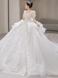 Cifeeo- Princess Ball Gown Half Sleeves Lace Wedding Dresses C205