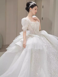 Cifeeo- Princess Ball Gown Half Sleeves Lace Wedding Dresses C205