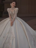 Cifeeo- Princess Ball Gown Scoop neckline Long Sleeves Lace Wedding Dresses C207