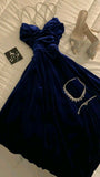 Cifeeo-back to school outfits Cute A line Spaghetti Straps Royal Blue Velvet Homecoming Dresses 21st Birthday Outfit C2096