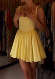 Cifeeo-back to school outfits Sexy A Line Straps Yellow Short Homecoming Dresses 21st Birthday Outfit C2103