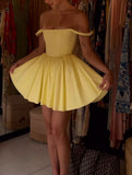 Cifeeo-back to school outfits Sexy A Line Straps Yellow Short Homecoming Dresses 21st Birthday Outfit C2103