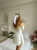 Cifeeo-back to school outfits Cute A Line Straps White Satin Short Homecoming Dresses 18th Birthday Outfits With Bow C2108