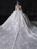 Cifeeo- Elegant Ball Gown High neckline Long Sleeves Satin Wedding Dresses C210