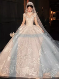 Cifeeo- Elegant Ball Gown High neckline Long Sleeves Satin Wedding Dresses C210