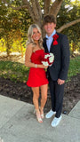 Cifeeo-back to school outfits Simple A Line Strapless Red Satin Short Homecoming Dresses 18th Birthday Outfits C2111