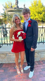 Cifeeo-back to school outfits Simple A Line Strapless Red Satin Short Homecoming Dresses 18th Birthday Outfits C2111