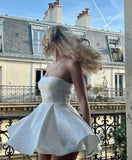 Cifeeo-back to school outfits Sexy Ball Gown Strapless White Satin Homecoming Dresses 21st Birthday Outfit C2114