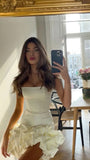 Cifeeo-back to school outfits Sexy Sheath Straps Short Ivory Ruffles Homecoming Dresses 21st Birthday Outfits C2137
