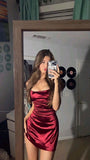 Cifeeo-back to school outfits Modest Sheath Spaghetti Straps Burgundy Short Satin Homecoming Dresses Party Dress C2146