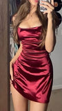 Cifeeo-back to school outfits Modest Sheath Spaghetti Straps Burgundy Short Satin Homecoming Dresses Party Dress C2146