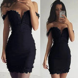 Cifeeo-back to school outfits Modest Sheath Off the Shoulder Black Short Lace Homecoming Dresses Little Black Dress Birthday Outfits C2162